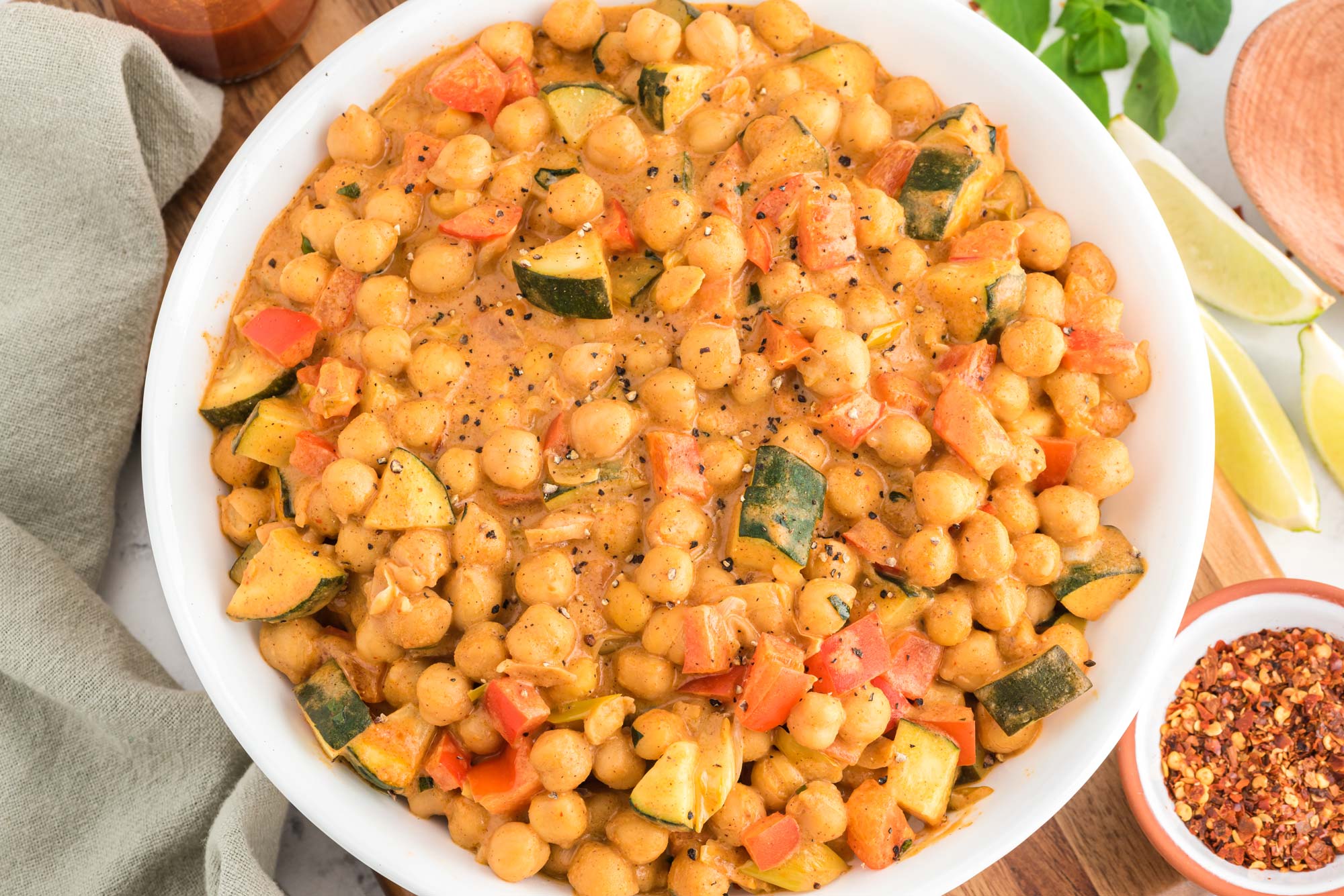 thai almond chickpea curry in bowl
